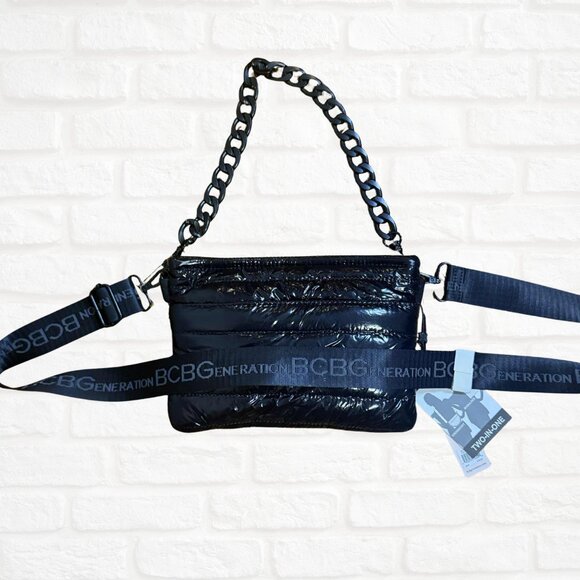 NWT BCBGeneration Channel Quilted East West Crossbody Bag Black Nylon Puffer - Picture 4 of 10